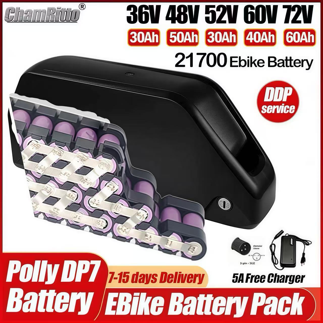 72V 50Ah 21700 Lithium Battery - แบตเตอรี่จักรยานไฟฟ้า Hailong 36v 48v 52v 60v
