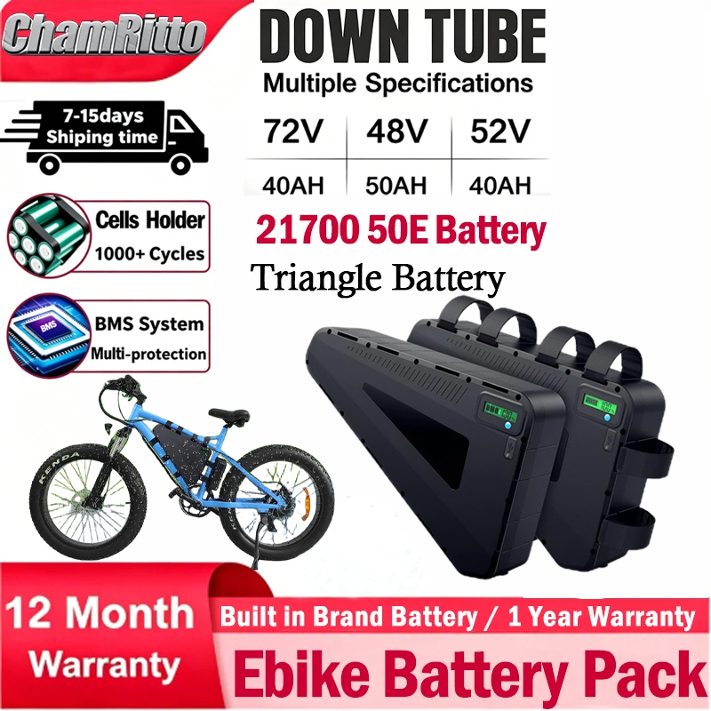72V 50Ah 21700 Lithium Battery - แบตเตอรี่จักรยานไฟฟ้า 60v 72v รูปทรงสามเหลี่ยม chamrider 36v