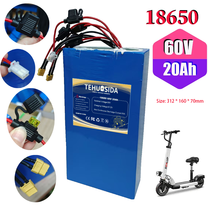 60V 50Ah Electric Scooter Battery - 60V 20Ah 18650 16S6P แบตเตอรี่ลิเธียมแบตเตอรี่ที่มีข้อได้เปรียบ 1000W