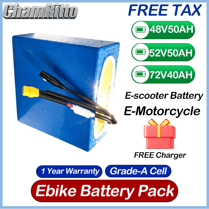 แบตเตอรี่จักรยานไฟฟ้า 48V 52V  - 72V 50Ah 21700 Lithium Battery บทวิจารณ์และราคา